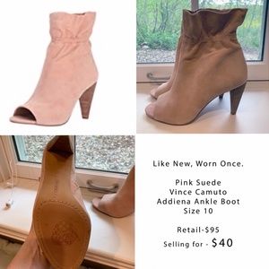 Pink Suede Peep-Toe Booties